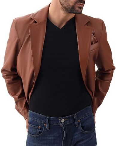 Leather Blazer for Men - Real Lambskin Casual Blazer Jacket with 2-Button Closure Coat in Kuwait