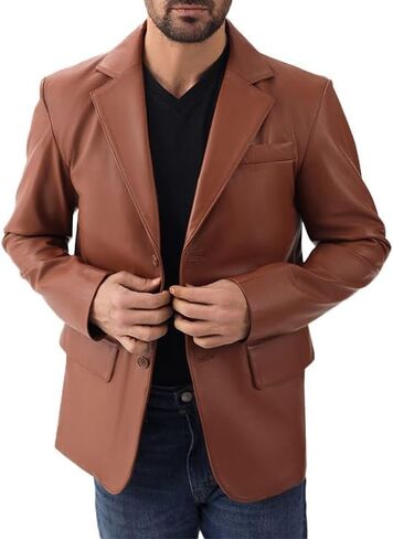 Leather Blazer for Men - Real Lambskin Casual Blazer Jacket with 2-Button Closure Coat in Kuwait