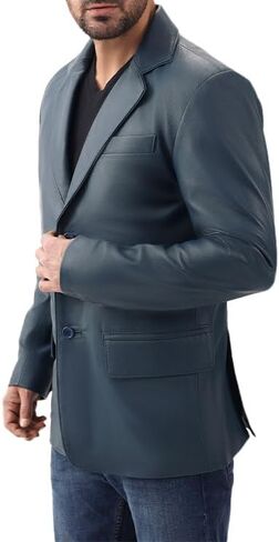 Leather Blazer for Men - Real Lambskin Casual Blazer Jacket with 2-Button Closure Coat in Kuwait