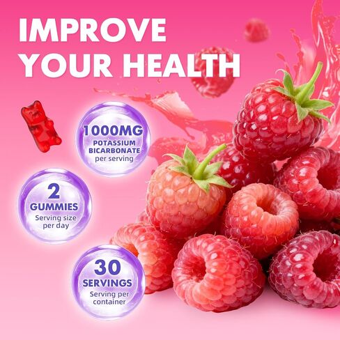 Potassium Gummies 1000mg, Potassium Bicarbonate Supplement for Adults & Kids, Support Electrolyte Balance & Muscle Heath, Sugar-Free, Raspberry Flavor, 60 Count in Saudi Arabia