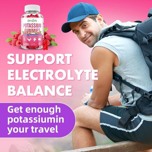 Potassium Gummies 1000mg, Potassium Bicarbonate Supplement for Adults & Kids, Support Electrolyte Balance & Muscle Heath, Sugar-Free, Raspberry Flavor, 60 Count in Saudi Arabia