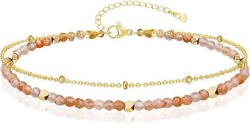 Gold Ankle Bracelet for Women Waterproof, Dainty Natural Stone Bead Anklet Adjustable Double Ankle Chain Summer Beach Boho Foot Jewelry Anniversary Birthday Gifts in Saudi Arabia
