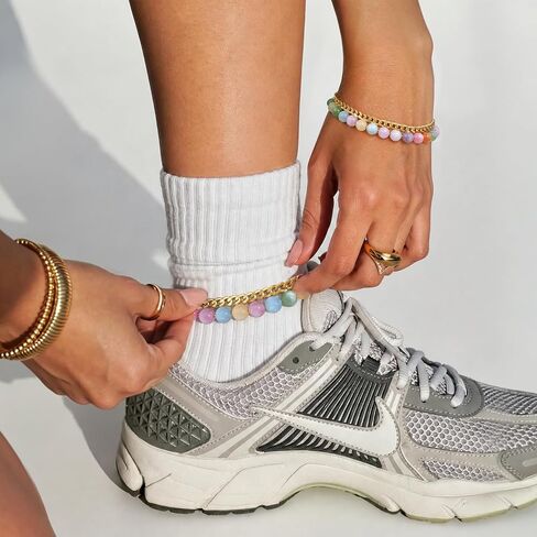 KELORIS PATH Layered UV Reactive Ankle Bracelets for Women, Dopamine Colorful Rainbow Beaded Anklets with 14K Gold Plated Cuban Chain, Color Changing Jewelry for Summer in Saudi Arabia