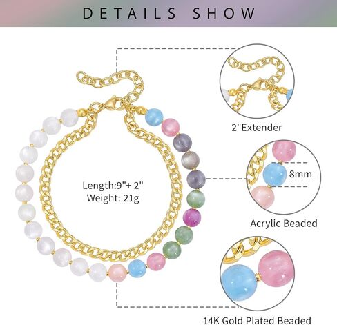 KELORIS PATH Layered UV Reactive Ankle Bracelets for Women, Dopamine Colorful Rainbow Beaded Anklets with 14K Gold Plated Cuban Chain, Color Changing Jewelry for Summer in Saudi Arabia