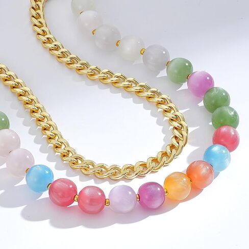 KELORIS PATH Layered UV Reactive Ankle Bracelets for Women, Dopamine Colorful Rainbow Beaded Anklets with 14K Gold Plated Cuban Chain, Color Changing Jewelry for Summer in Saudi Arabia