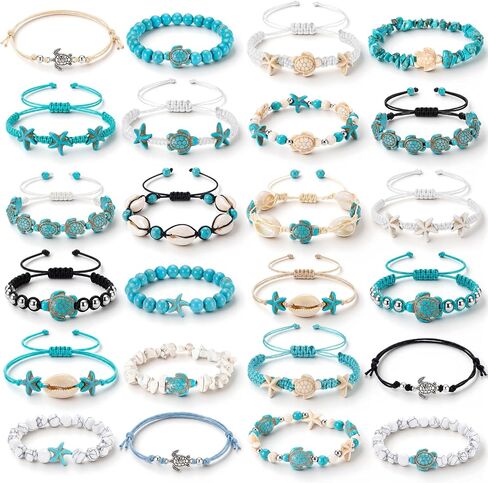 Liliaafar 24 Pcs Turtle Ankle Bracelets Bulk for Women Waterproof Handmade Starfish Shell Sea Turtle Boho Anklet Bracelet Adjustable Summer Beach Jewelry for Women Men Bahamas Souvenirs in Kuwait