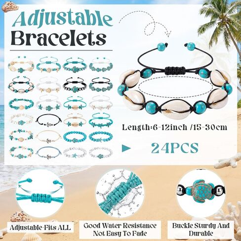 Liliaafar 24 Pcs Turtle Ankle Bracelets Bulk for Women Waterproof Handmade Starfish Shell Sea Turtle Boho Anklet Bracelet Adjustable Summer Beach Jewelry for Women Men Bahamas Souvenirs in Kuwait