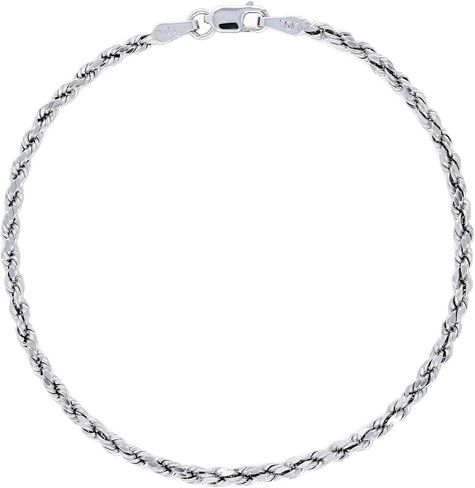 Nuragold 10k الذهب الأبيض 2.5 ملم حبل سلسلة قطع الماس سوار أو خلخال (7 "-9") مجوهرات إيطالية للرجال والنساء in Kuwait