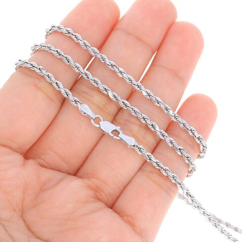 Nuragold 10k الذهب الأبيض 2.5 ملم حبل سلسلة قطع الماس سوار أو خلخال (7 "-9") مجوهرات إيطالية للرجال والنساء in Kuwait