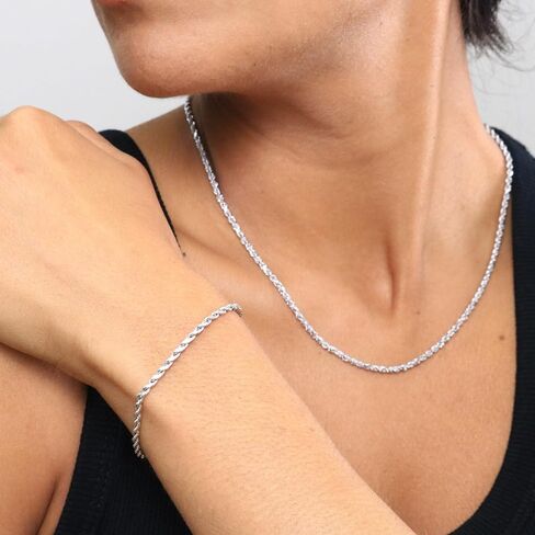 Nuragold 10k الذهب الأبيض 2.5 ملم حبل سلسلة قطع الماس سوار أو خلخال (7 "-9") مجوهرات إيطالية للرجال والنساء in Kuwait