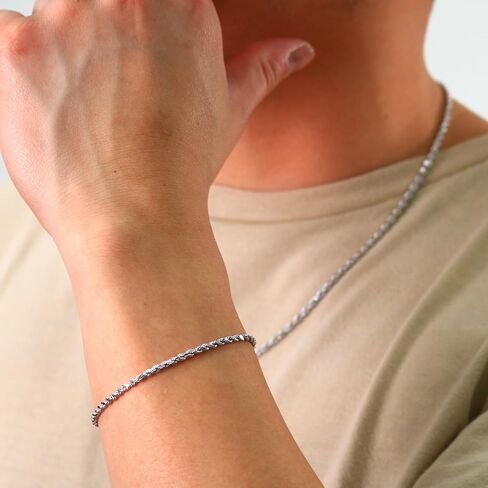 Nuragold 10k الذهب الأبيض 2.5 ملم حبل سلسلة قطع الماس سوار أو خلخال (7 "-9") مجوهرات إيطالية للرجال والنساء in Kuwait