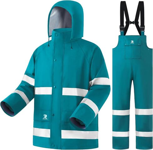 RainRider Rain Suits for Men Women Waterproof Reflective Rain Coat Bib Pants for Safety Heavy Duty Rain Gear Fishing in Kuwait