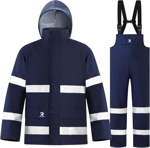 RainRider Rain Suits for Men Women Waterproof Reflective Rain Coat Bib Pants for Safety Heavy Duty Rain Gear Fishing in Kuwait