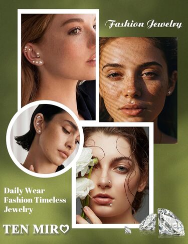 TEN MIRO 16G 18G Flat Back Stud Earrings for Hypoallergenic Surgical Steel Nose Studs Internal Thread 14K Gold Plated Lip Rings Nose Piercings Cartilage Tragus Helix Piercing Jewelry in Saudi Arabia