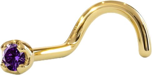 خاتم أنف من الذهب الأصفر عيار 14 قيراط من الألماس الأرجواني من Body Candy - مسمار أنف مقاس 20 مقاس 18 مع 1.5 مم (0.015 قيراط) ألماس أرجواني أصلي - عمود 6 مم - مجوهرات ثقب مصنوعة يدويًا لا تسبب الحساسية in Kuwait