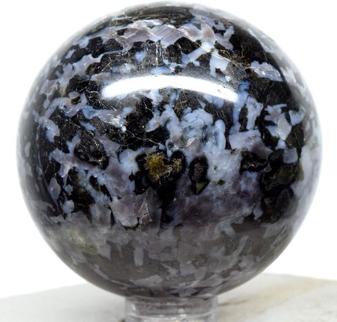 2" Indigo Gabbro Sphere Sparkling Natural Blizzard Crystal Ball Mystic Merlinite Mineral Polished Stone - Madagascar + Stand in Saudi Arabia