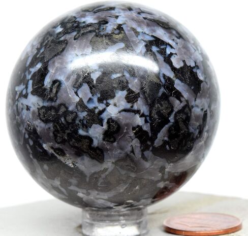 2" Indigo Gabbro Sphere Sparkling Natural Blizzard Crystal Ball Mystic Merlinite Mineral Polished Stone - Madagascar + Stand in Saudi Arabia