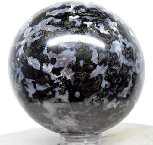 2" Indigo Gabbro Sphere Sparkling Natural Blizzard Crystal Ball Mystic Merlinite Mineral Polished Stone - Madagascar + Stand in Saudi Arabia