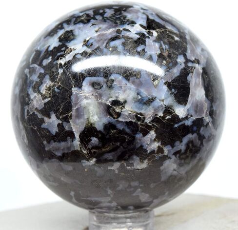 2" Indigo Gabbro Sphere Sparkling Natural Blizzard Crystal Ball Mystic Merlinite Mineral Polished Stone - Madagascar + Stand in Saudi Arabia
