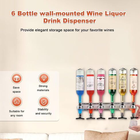 ECUTEE Wall Mounted 6-Bottle Liquor Dispenser Wine Dispenser Machine Bar Butler Drinking Pourer Home Bar Tools for Beer, Soda, Coke and Fizzy ect in Saudi Arabia