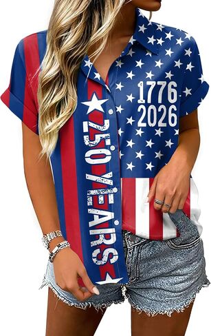 250 Anniversary USA Shirt Women 4th of July Patriotic Shirt Independence Day Short Sleeve Button Down Outfits in Saudi Arabia