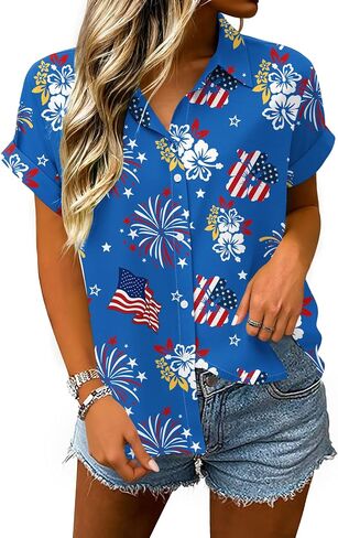 250 Anniversary USA Shirt Women 4th of July Patriotic Shirt Independence Day Short Sleeve Button Down Outfits in Saudi Arabia