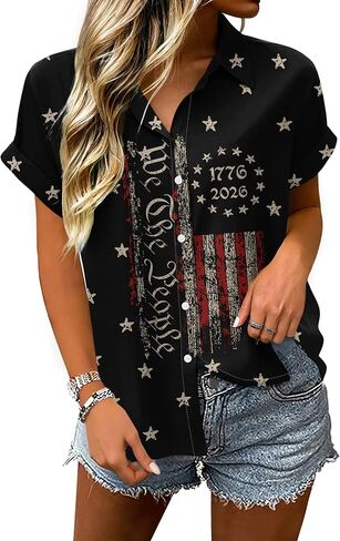 250 Anniversary USA Shirt Women 4th of July Patriotic Shirt Independence Day Short Sleeve Button Down Outfits in Saudi Arabia