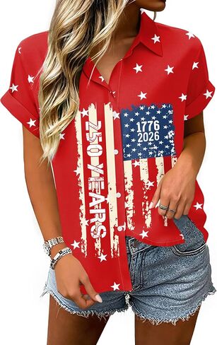 250 Anniversary USA Shirt Women 4th of July Patriotic Shirt Independence Day Short Sleeve Button Down Outfits in Saudi Arabia