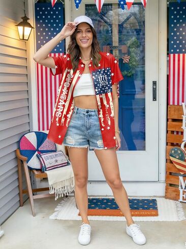 250 Anniversary USA Shirt Women 4th of July Patriotic Shirt Independence Day Short Sleeve Button Down Outfits in Saudi Arabia