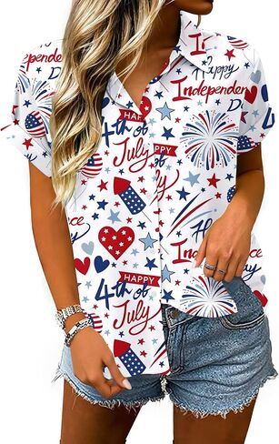 250 Anniversary USA Shirt Women 4th of July Patriotic Shirt Independence Day Short Sleeve Button Down Outfits in Saudi Arabia