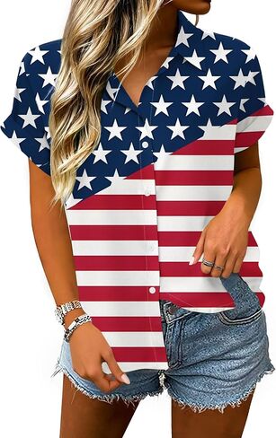 250 Anniversary USA Shirt Women 4th of July Patriotic Shirt Independence Day Short Sleeve Button Down Outfits in Saudi Arabia
