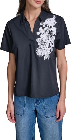 Karl Lagerfeld Women's Short Sleeve Floral Lace Lightweight Blouse in Kuwait