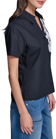 Karl Lagerfeld Women's Short Sleeve Floral Lace Lightweight Blouse in Kuwait