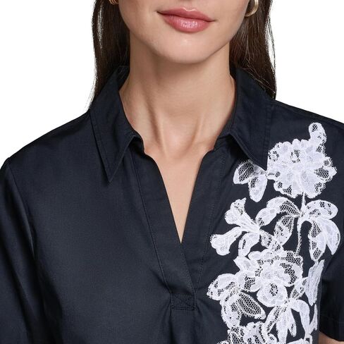 Karl Lagerfeld Women's Short Sleeve Floral Lace Lightweight Blouse in Kuwait