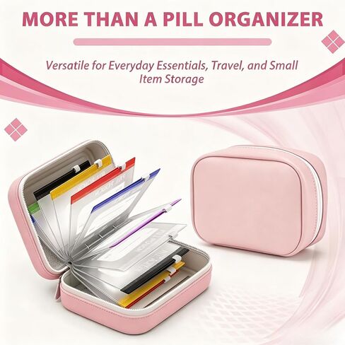 A8 Waterproof Pill Organizer Set, Pill Pouches for Travel, with 14 Color-Coded Pouches, 2026 New Leakproof Reusable Zippered Storage Case, Compact Daily Pills Holder, Travel Medicine Organizers in Kuwait