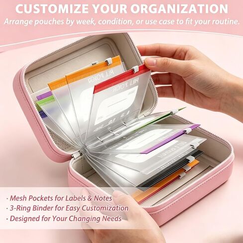 A8 Waterproof Pill Organizer Set, Pill Pouches for Travel, with 14 Color-Coded Pouches, 2026 New Leakproof Reusable Zippered Storage Case, Compact Daily Pills Holder, Travel Medicine Organizers in Kuwait