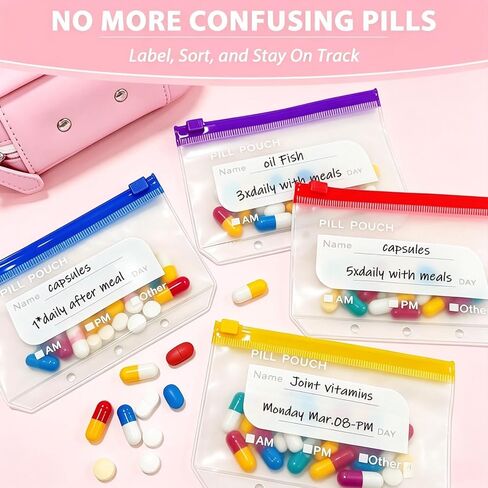A8 Waterproof Pill Organizer Set, Pill Pouches for Travel, with 14 Color-Coded Pouches, 2026 New Leakproof Reusable Zippered Storage Case, Compact Daily Pills Holder, Travel Medicine Organizers in Kuwait
