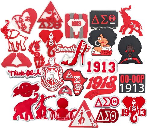 28 PCS Red Sorority Shoe Charm Decor Pack for Croc Party Favor, PVC Charm Clog for Sandal, Wristband, Decoration Accessories Gift Bracelet for Girl Boy Women Men Adult in Kuwait