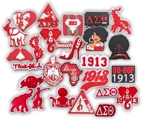 28 PCS Red Sorority Shoe Charm Decor Pack for Croc Party Favor, PVC Charm Clog for Sandal, Wristband, Decoration Accessories Gift Bracelet for Girl Boy Women Men Adult in Kuwait