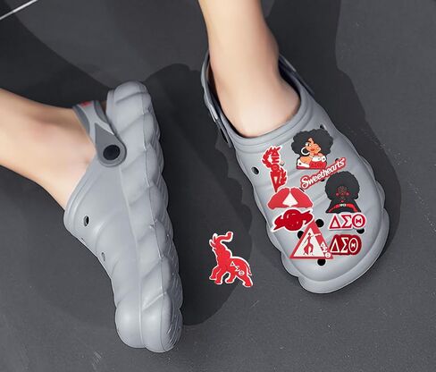 28 PCS Red Sorority Shoe Charm Decor Pack for Croc Party Favor, PVC Charm Clog for Sandal, Wristband, Decoration Accessories Gift Bracelet for Girl Boy Women Men Adult in Kuwait
