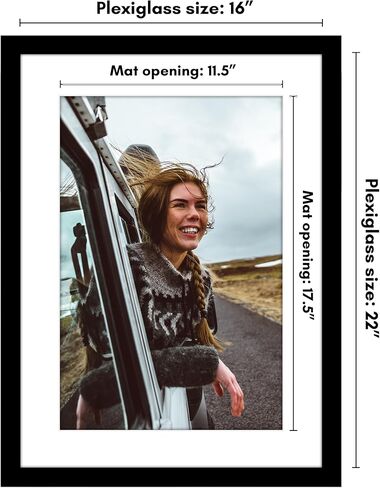 Americanflat 16x22 Picture Frame with Polished Plexiglass - Use as 12x18 Frame with Mat or Display 16x22 Photo Without Mat - Epic Collection - Wide Picture Frames for Wall Display - Black in Kuwait