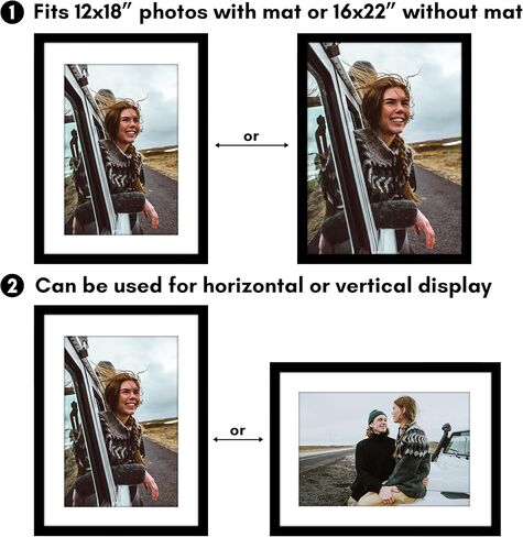 Americanflat 16x22 Picture Frame with Polished Plexiglass - Use as 12x18 Frame with Mat or Display 16x22 Photo Without Mat - Epic Collection - Wide Picture Frames for Wall Display - Black in Kuwait