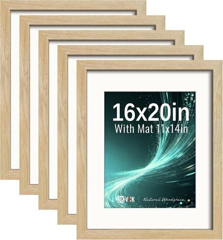 VCK 16x20 Picture Frames Black Set of 5, Wide Border Wood, Tempered Glass, Display 11x14 Photo with Mat or 16 x 20 without, for Home, Office, Gallery, Woodgrain Series, Wall Hanging in Saudi Arabia