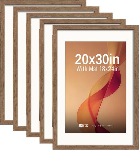 VCK 16x20 Picture Frames Black Set of 5, Wide Border Wood, Tempered Glass, Display 11x14 Photo with Mat or 16 x 20 without, for Home, Office, Gallery, Woodgrain Series, Wall Hanging in Saudi Arabia