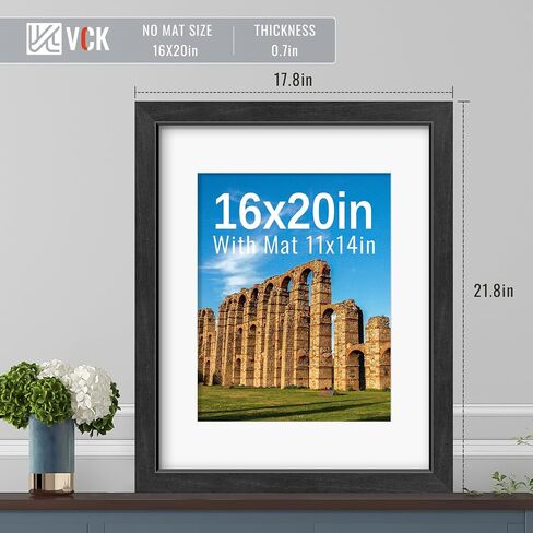 VCK 16x20 Picture Frames Black Set of 5, Wide Border Wood, Tempered Glass, Display 11x14 Photo with Mat or 16 x 20 without, for Home, Office, Gallery, Woodgrain Series, Wall Hanging in Saudi Arabia