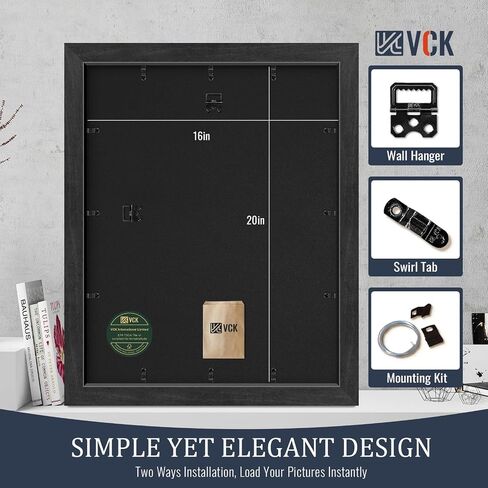 VCK 16x20 Picture Frames Black Set of 5, Wide Border Wood, Tempered Glass, Display 11x14 Photo with Mat or 16 x 20 without, for Home, Office, Gallery, Woodgrain Series, Wall Hanging in Saudi Arabia