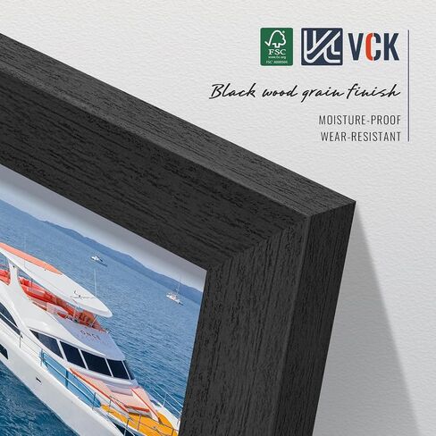 VCK 16x20 Picture Frames Black Set of 5, Wide Border Wood, Tempered Glass, Display 11x14 Photo with Mat or 16 x 20 without, for Home, Office, Gallery, Woodgrain Series, Wall Hanging in Saudi Arabia