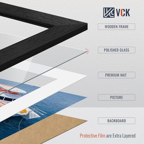 VCK 16x20 Picture Frames Black Set of 5, Wide Border Wood, Tempered Glass, Display 11x14 Photo with Mat or 16 x 20 without, for Home, Office, Gallery, Woodgrain Series, Wall Hanging in Saudi Arabia