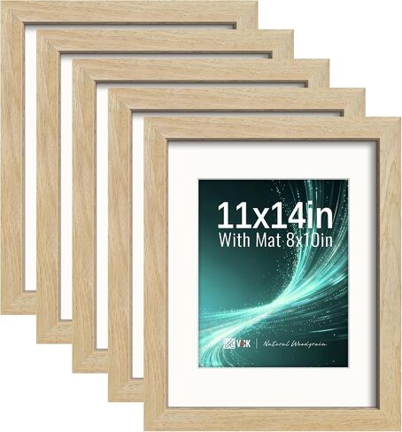 VCK 16x20 Picture Frames Black Set of 5, Wide Border Wood, Tempered Glass, Display 11x14 Photo with Mat or 16 x 20 without, for Home, Office, Gallery, Woodgrain Series, Wall Hanging in Saudi Arabia