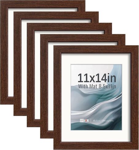 VCK 16x20 Picture Frames Black Set of 5, Wide Border Wood, Tempered Glass, Display 11x14 Photo with Mat or 16 x 20 without, for Home, Office, Gallery, Woodgrain Series, Wall Hanging in Saudi Arabia